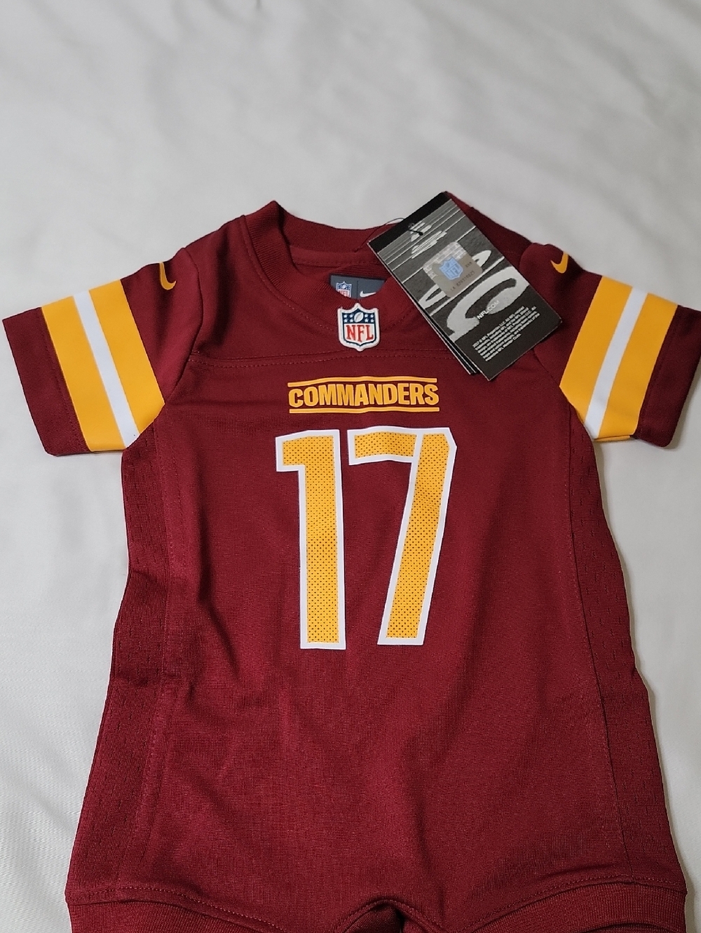 NFL Washington Commanders Maroon Kids Jersey Romper with Gold Accents #17